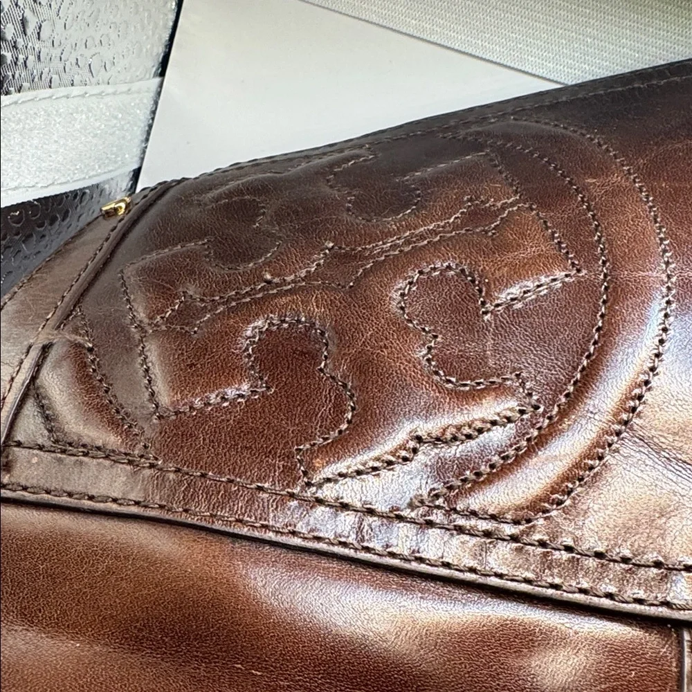 Tory Burch Marlene Riding Boots Brown Leather 9M Gold Buckle Equestrian Tall